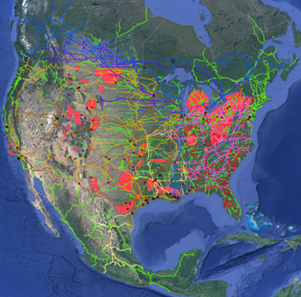 North America Oil & Gas with Rail Map